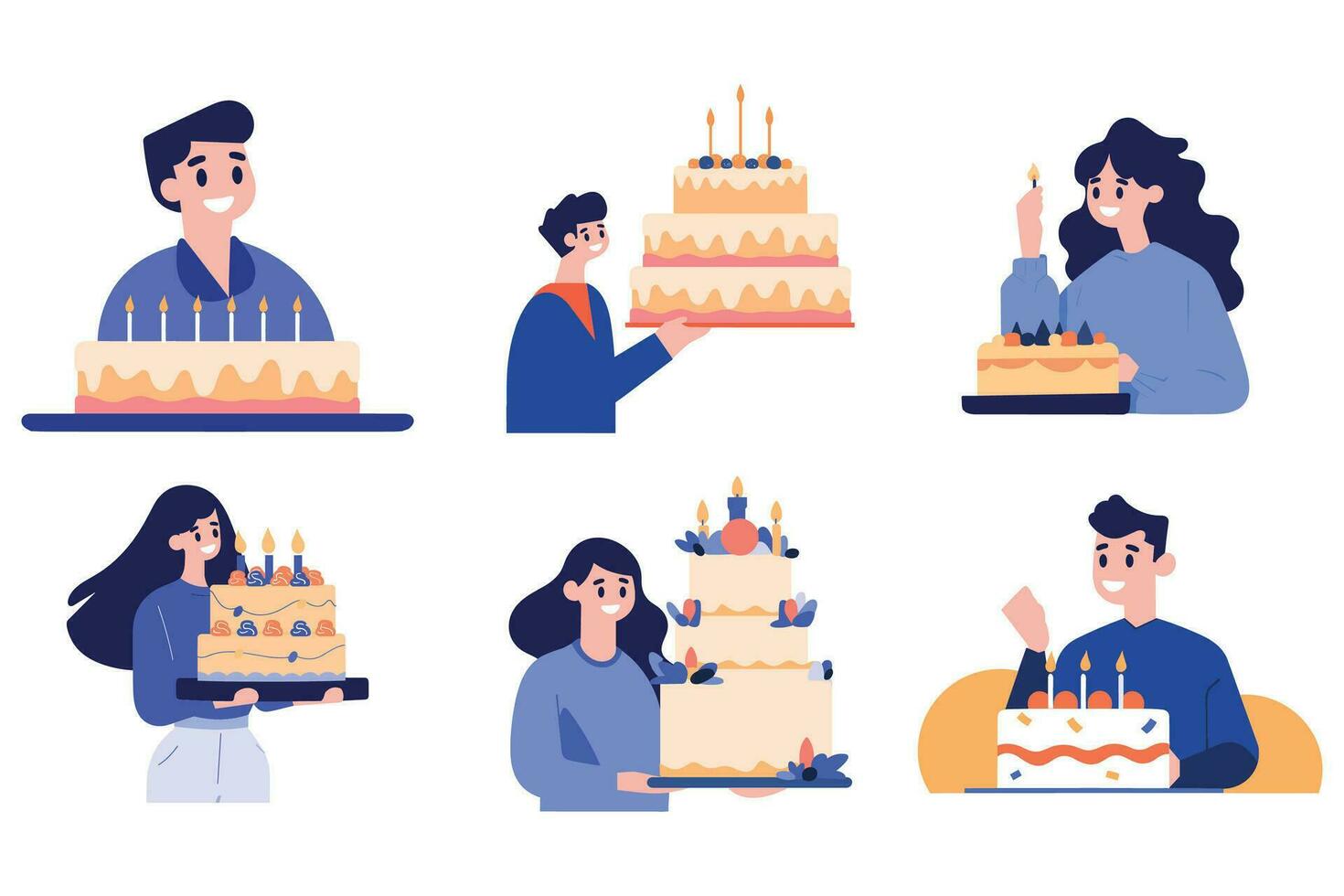 mano disegnato personaggio con compleanno torta nel piatto stile vettore