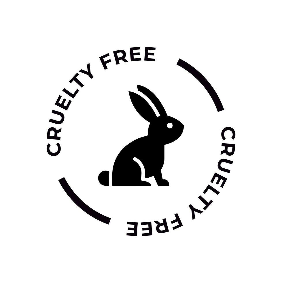 crudeltà gratuito icona. non testato su animali con coniglio silhouette etichetta. vettore illustrazione.