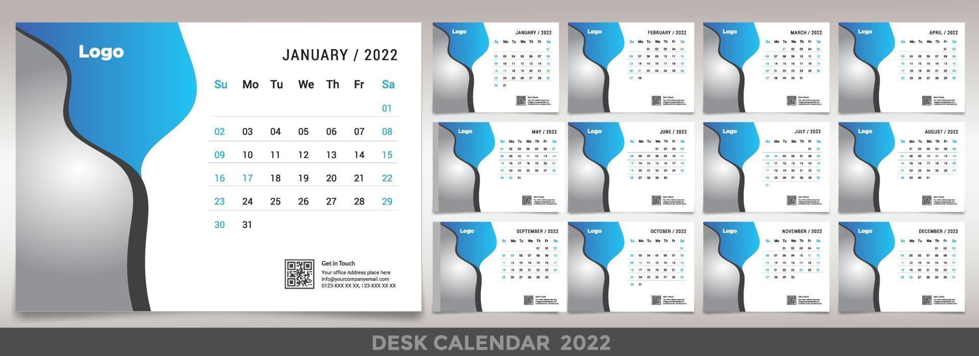 calendario da tavolo 2022 planner modello aziendale set di design design vettore