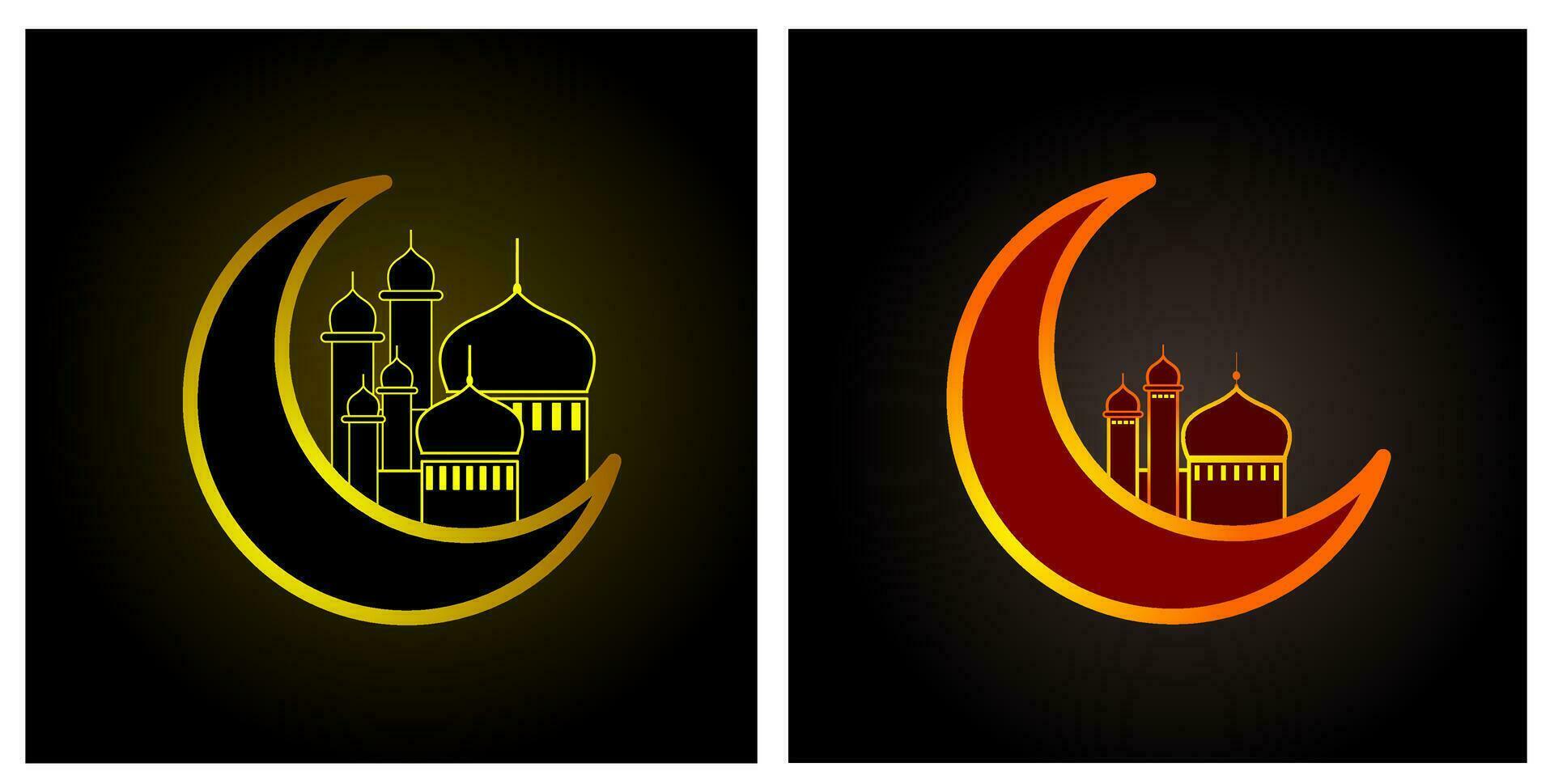 Luna e moschea design vettore. Ramadan kareem con lusso marrone colore. il elegante forma con moschea e Luna. vettore islamico.
