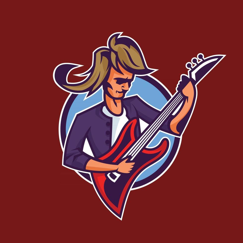 rocker che suona la chitarra. concept art del rock'n'roll in stile cartone animato. vettore