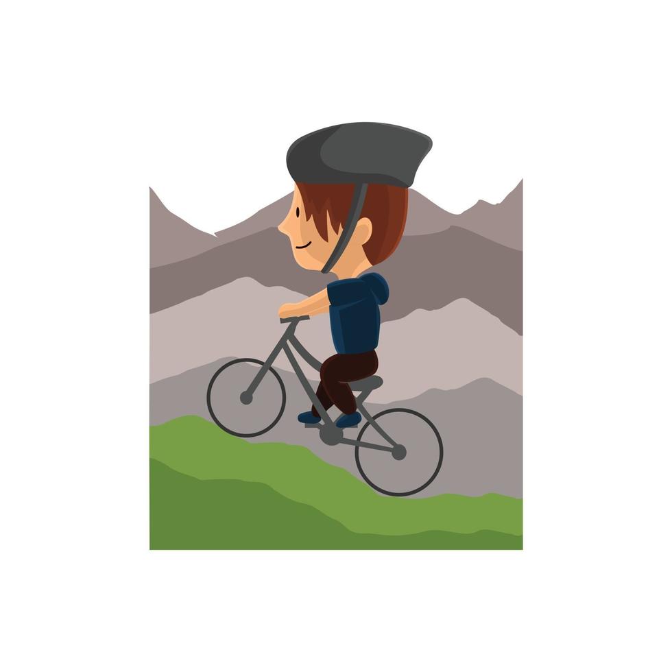 giornata mondiale della bicicletta nell'illustrazione del design del personaggio di montagna vettore