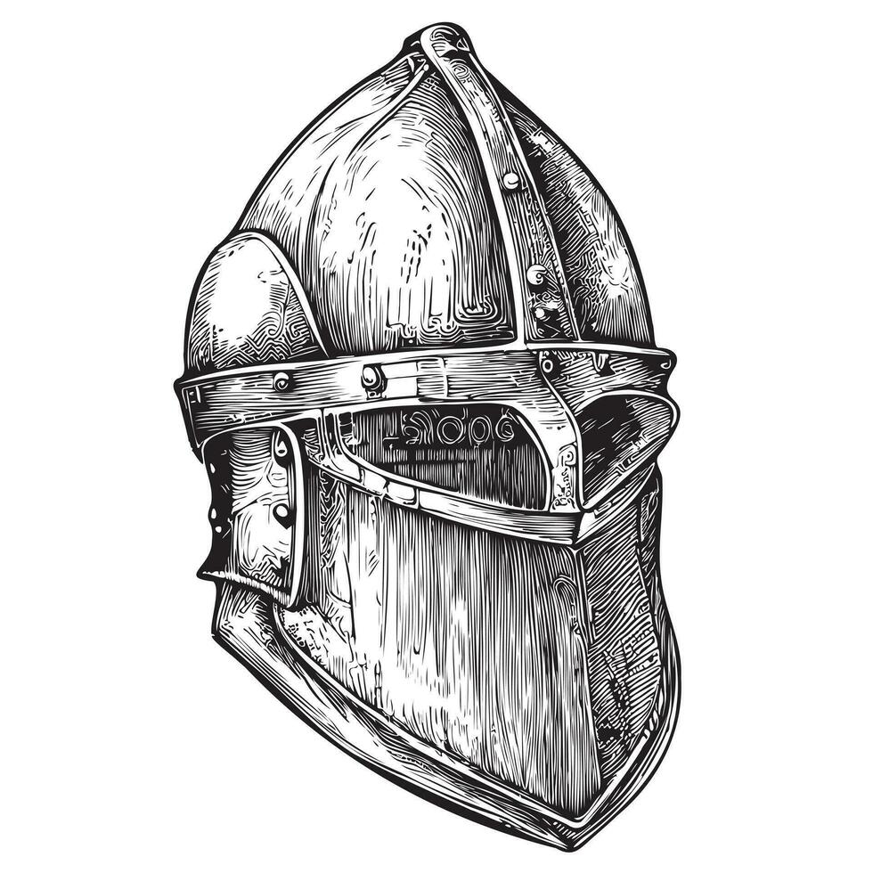 cavaliere casco mano disegnato schizzo vettore illustrazione medievale