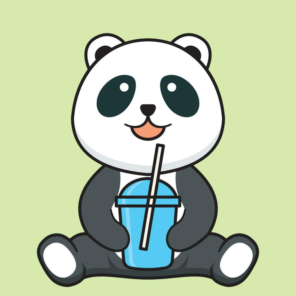 contento panda hold un' tazza di bevanda portafortuna cartone animato illustrazione vettore