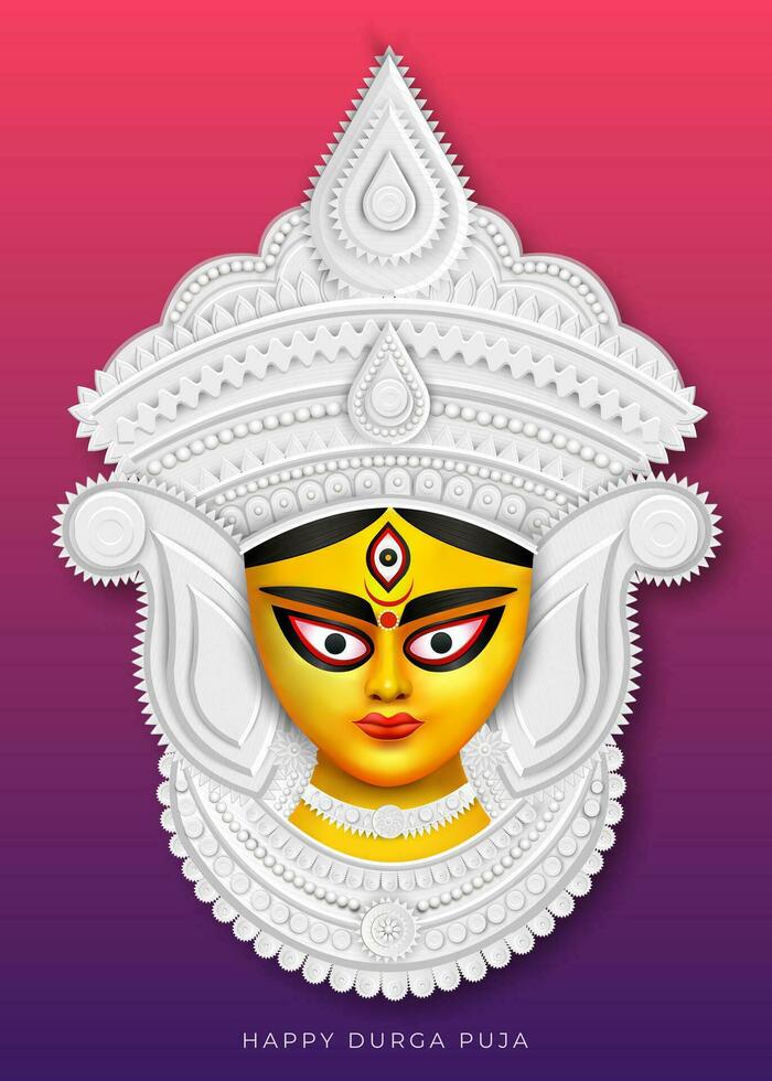 contento Durga puja creativo bandiera design con Durga viso illustrazione indiano Festival vettore