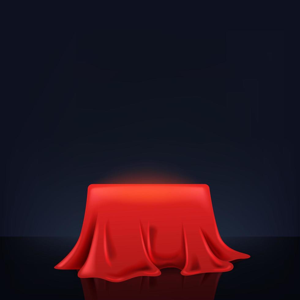 3d piedistallo podio display prodotto panno rosso satinato vettore