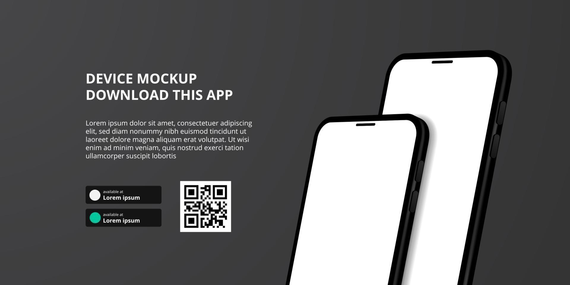 banner per il download di app per telefono cellulare, mockup di smartphone 3d vettore