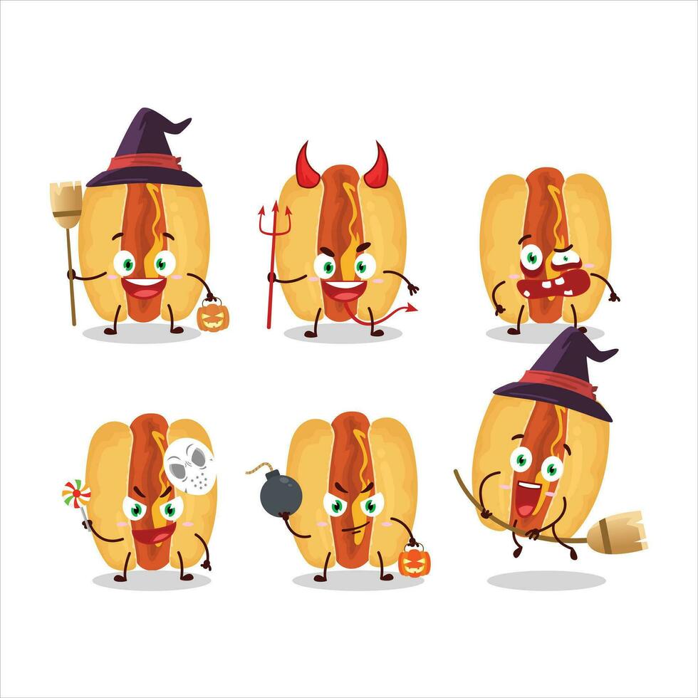 Halloween espressione emoticon con cartone animato personaggio di caldo cani vettore