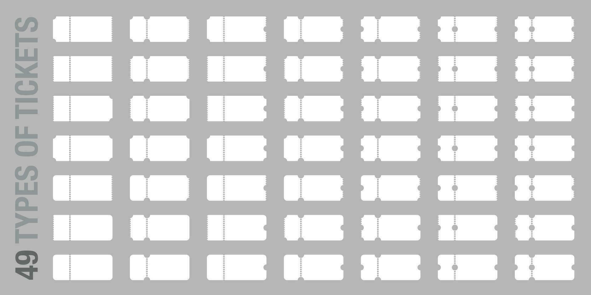 impostato di 49 unico vuoto o vuoto biglietto modello. cinema, Teatro, concerto e imbarco Biglietti, sconto e i saldi buoni. vettore illustrazione isolato su trasparente sfondo.