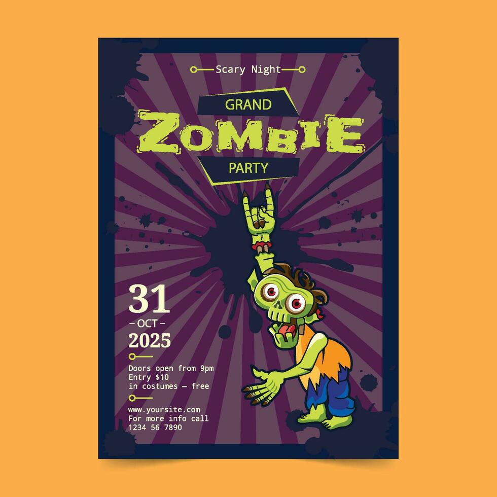 gratuito vettore Halloween zombie festa aviatore verticale manifesto modello