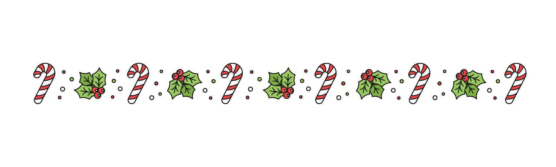 Natale a tema decorativo confine e testo divisore, vischio e caramella canna modello. vettore illustrazione.