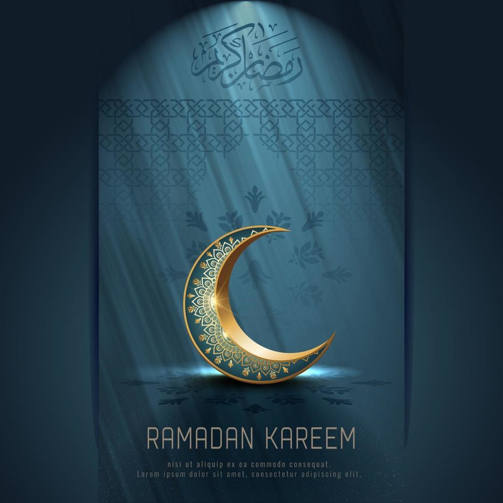 ramadan card design saluto islamico con falce di luna vettore
