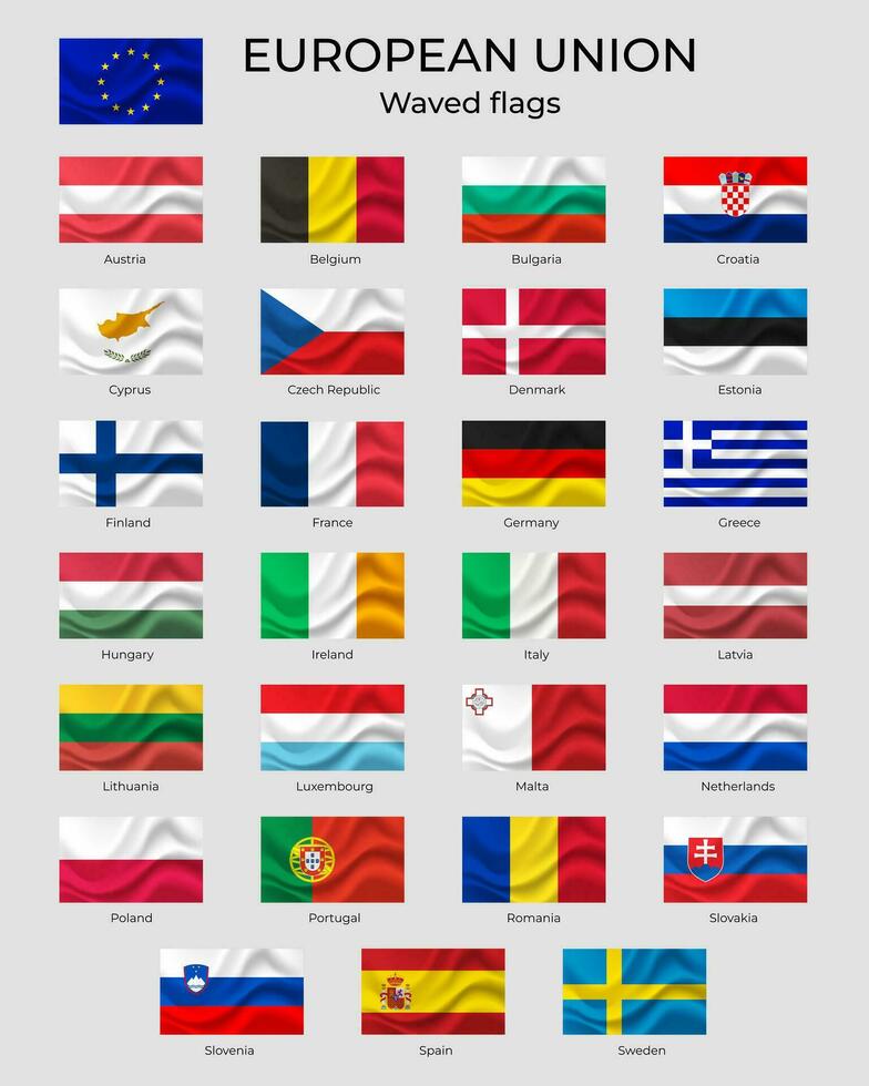 europeo unione bandiere. ondulato Unione Europea bandiere. europeo nazione, impostato di bandiere. europa bandiere, simbolo vettore
