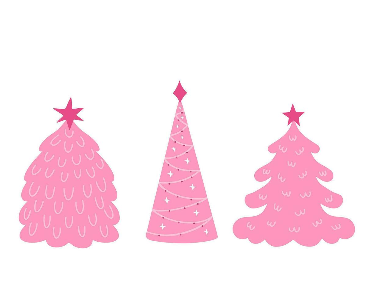 rosa Natale albero impostare. illustrazione per stampa, sfondi, coperture e confezione. Immagine può essere Usato per saluto carte, manifesti, adesivi e tessile. isolato su bianca sfondo. vettore
