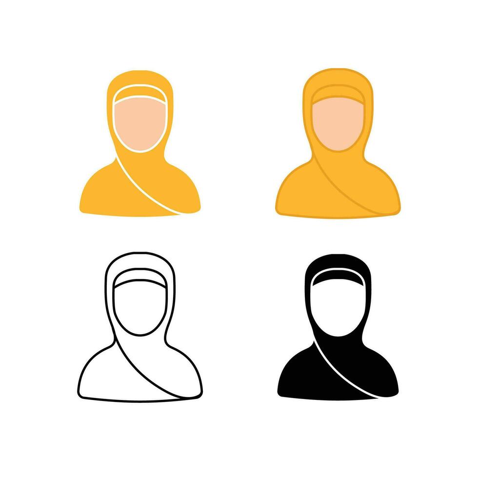 donne indossare hijab o velo. ragazza con islamico hijab silhouette. muslimah moda testa sciarpa per logo, app, ragnatela. musulmano donna avatar icona. vettore illustrazione. design su bianca sfondo. eps10