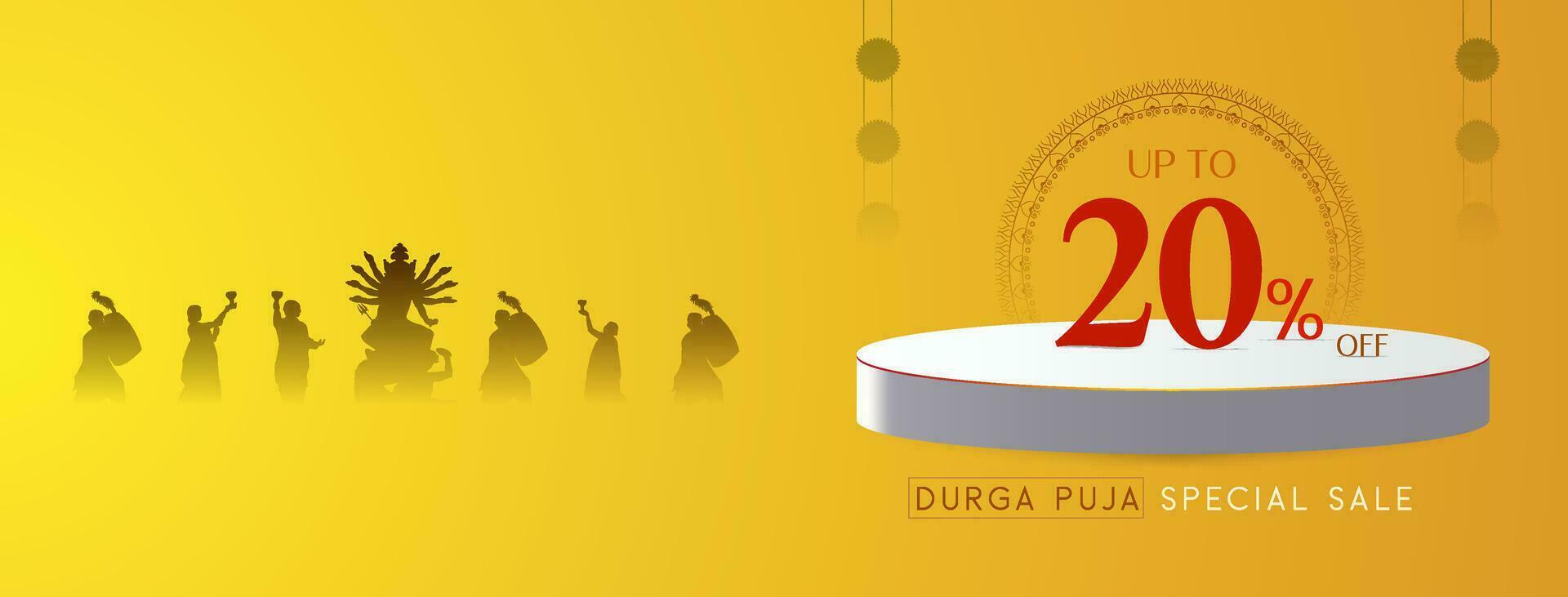 dea maa Durga viso nel contento Durga puja, dussehra, e Navratri celebrazione concetto per ragnatela striscione, manifesto, sociale media inviare, e aviatore pubblicità Durga puja vendita bandiera Festival offerta, sconto, vettore