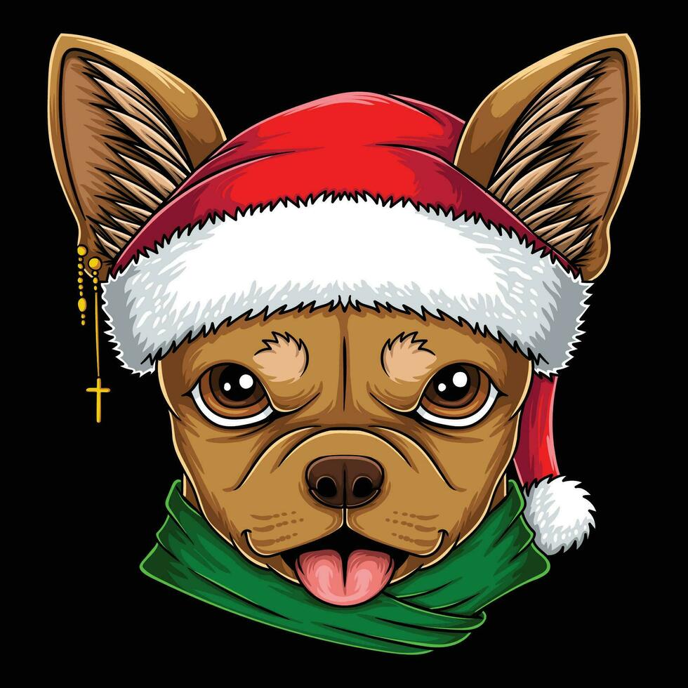 chihuahua cane testa indossare Santa cappello Natale vettore illustrazione