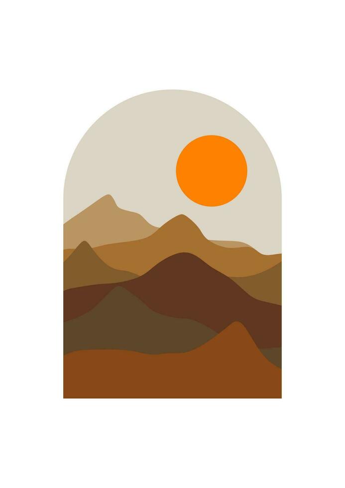 astratto montagna estetico sfondi paesaggi. deserto astratto bohémien. moderno sfondo piatto disegno, contemporaneo boho sole Luna montagne e cactus minimalista parete arredamento. vettore arte Stampa