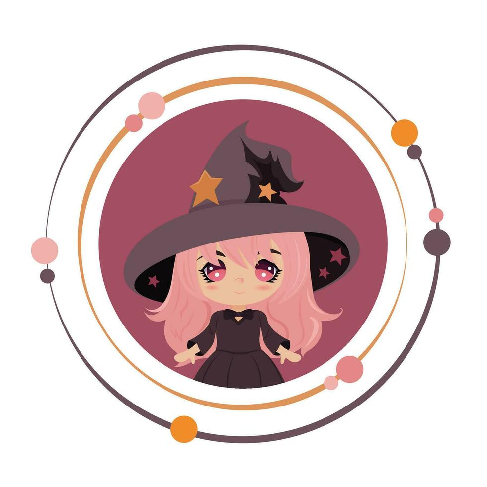 chibi strega carino cartone animato Halloween personaggio vettore icona grafico