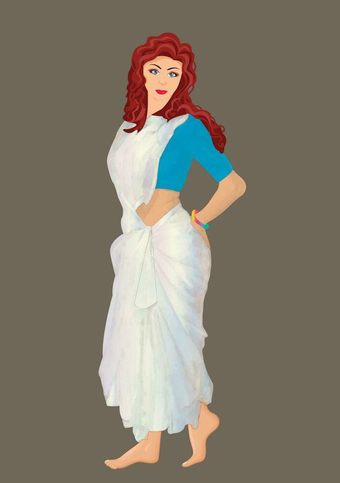 bellissimo indiano ragazza indossare bianco sari vettore