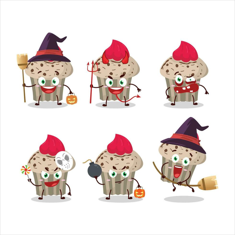 Halloween espressione emoticon con cartone animato personaggio di compleanno fragola focaccina vettore