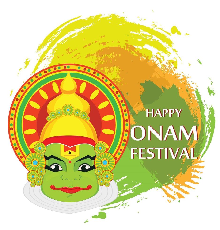 faccia kathakali con corona pesante per la celebrazione del festival di onam vettore