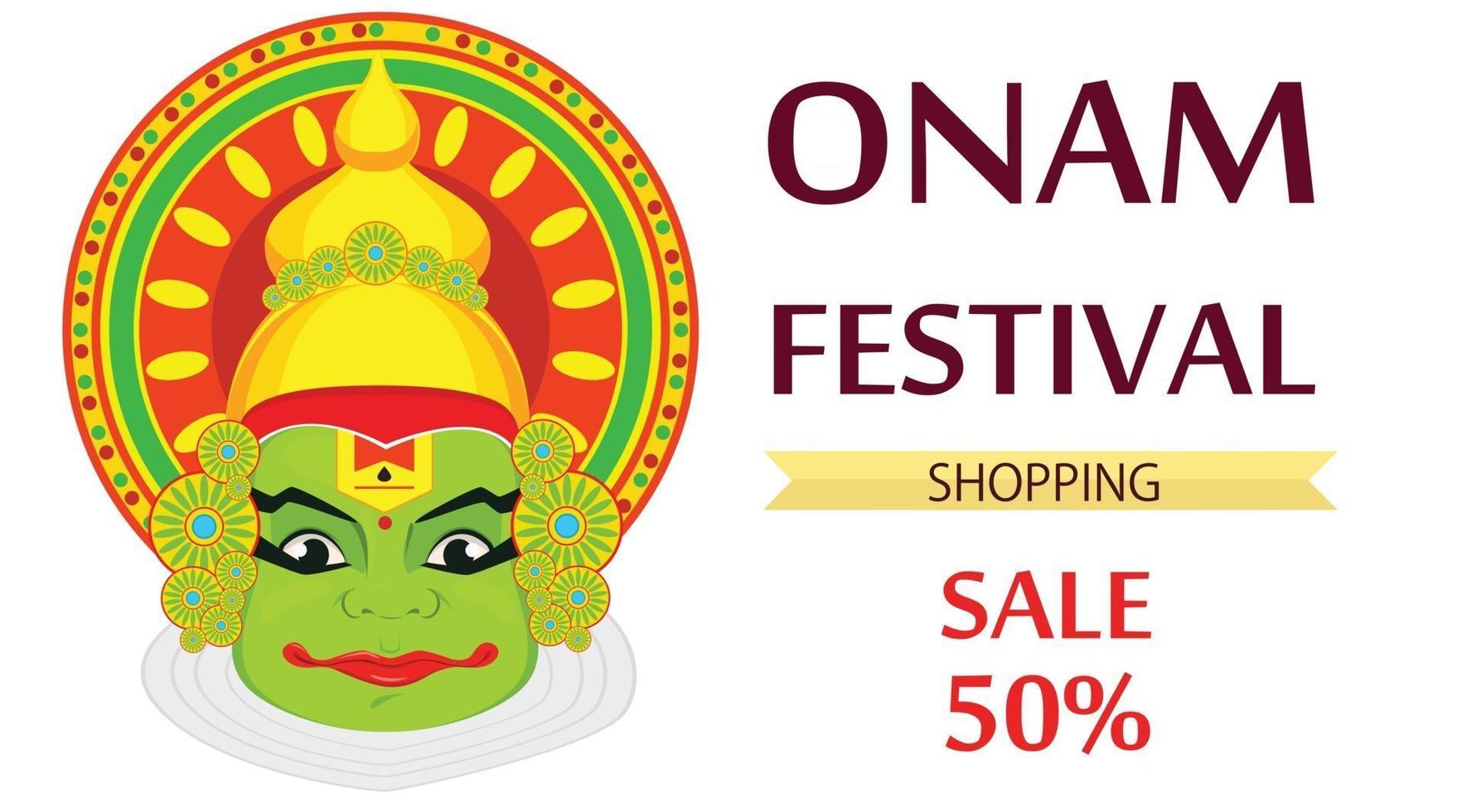 faccia kathakali con corona pesante per la celebrazione del festival di onam vettore