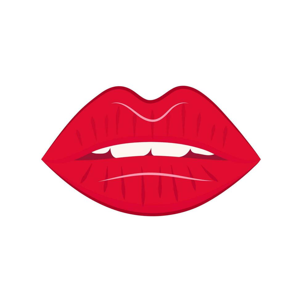 rosso labbra con bianca denti nel un' leggero Sorridi. vettore