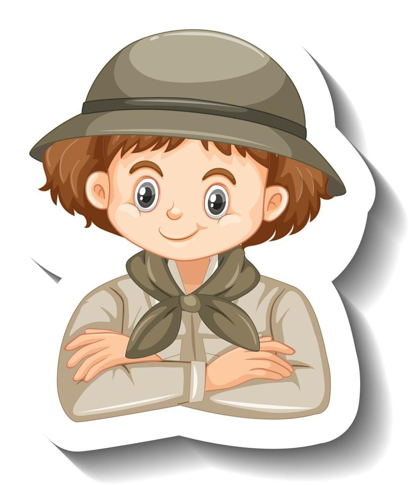 ragazza che indossa un costume da safari adesivo personaggio dei cartoni animati vettore