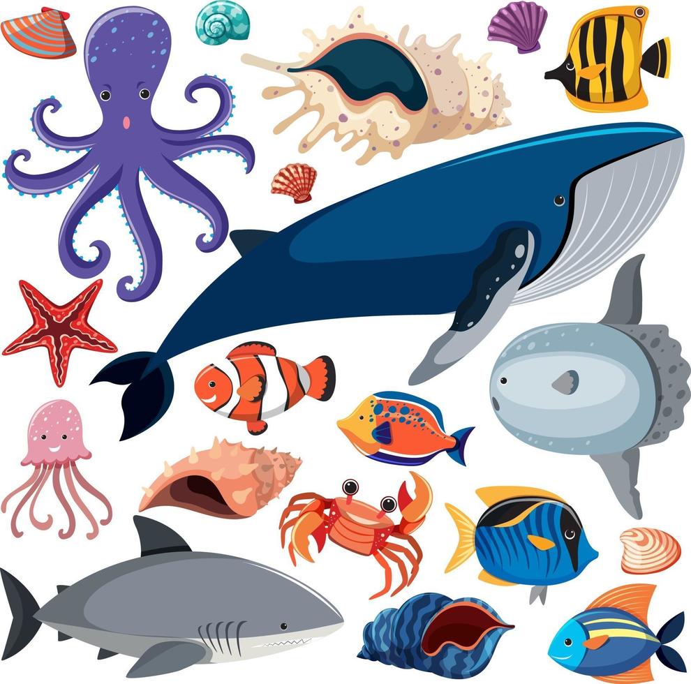 cartone animato, vita marina, seamless, modello, con, mare, animali, character vettore
