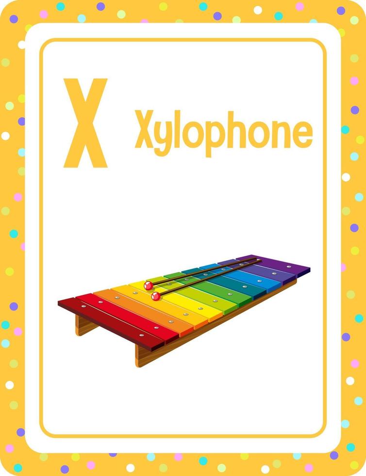 flashcard alfabeto con lettera x per xilofono vettore
