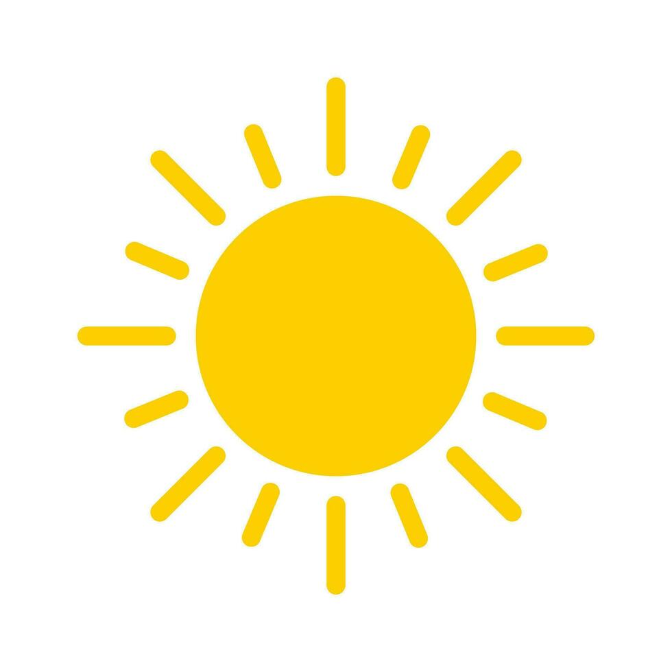 giallo sole raggi piatto icona caldo estate isolato vettore illustrazione