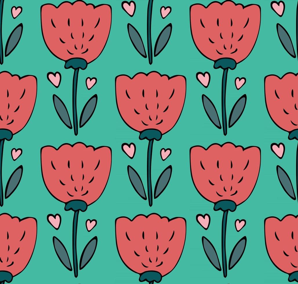 modello senza cuciture con tulipani in semplice stile scarabocchio disegnato a mano vettore