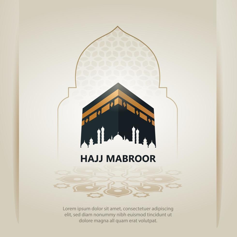 design della carta di pellegrinaggio hajj islamico con sacra kaaba vettore