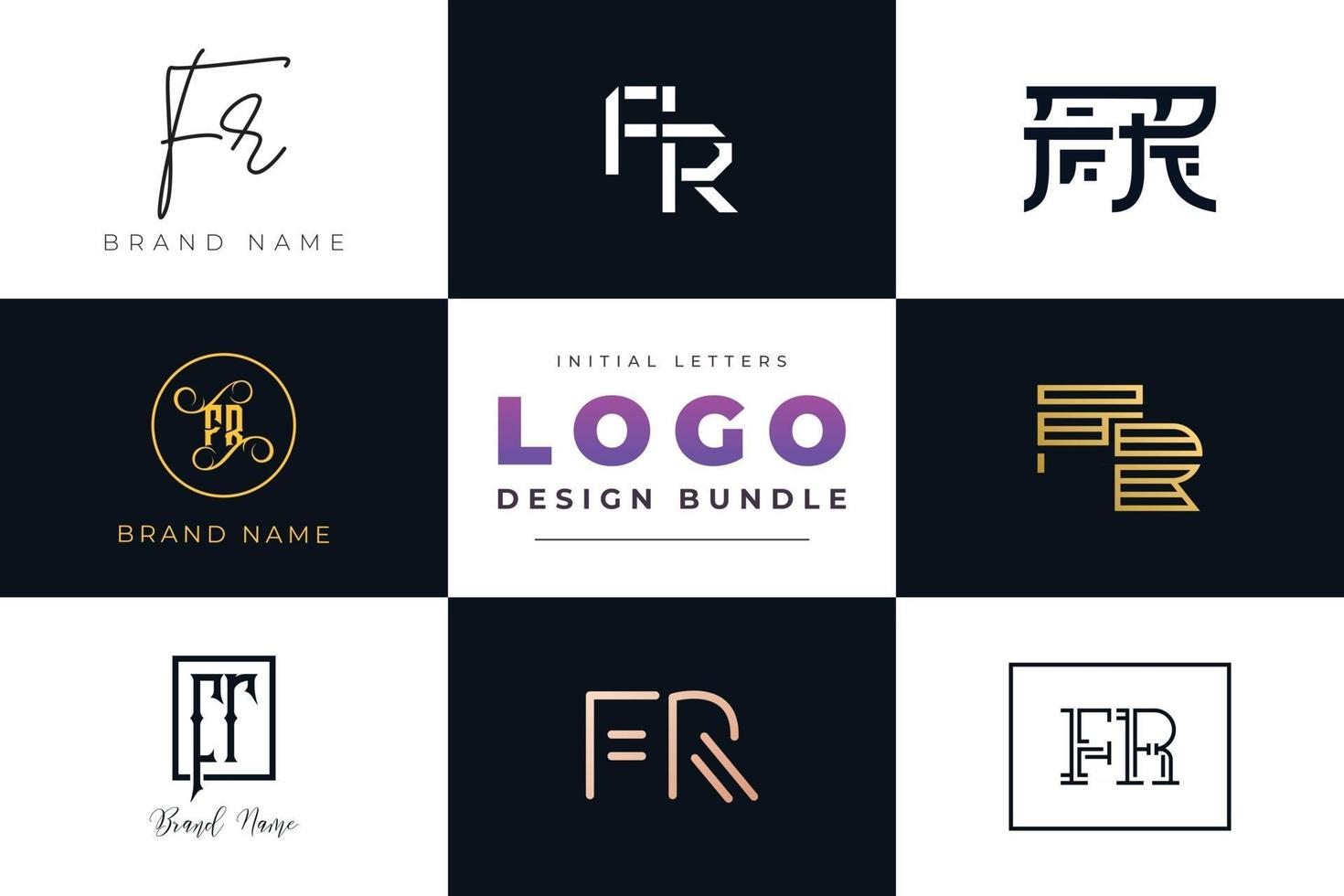 set di lettere iniziali di raccolta fr logo design. vettore