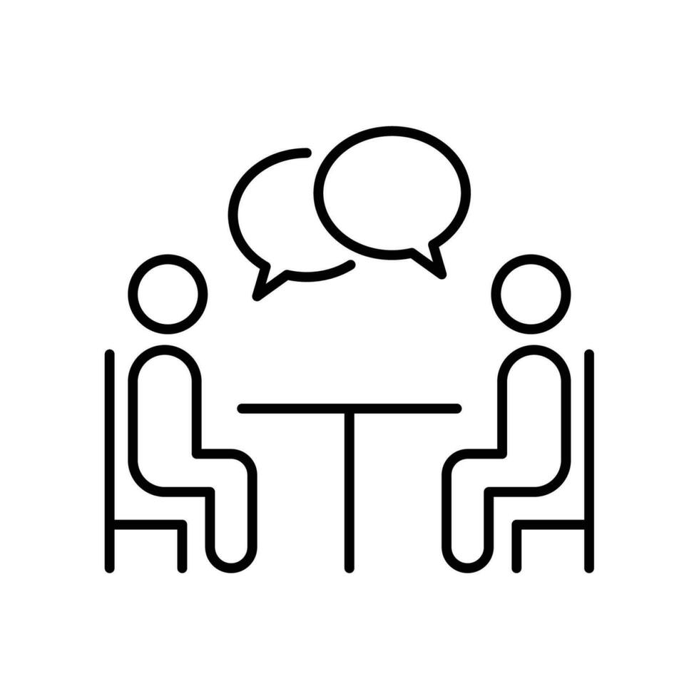 Due uomo sedersi insieme e parlando, Condividere idea, discutere. lavoro colloquio, persone parlando icona. attività commerciale progetto. vettore illustrazione. design su bianca sfondo. eps10