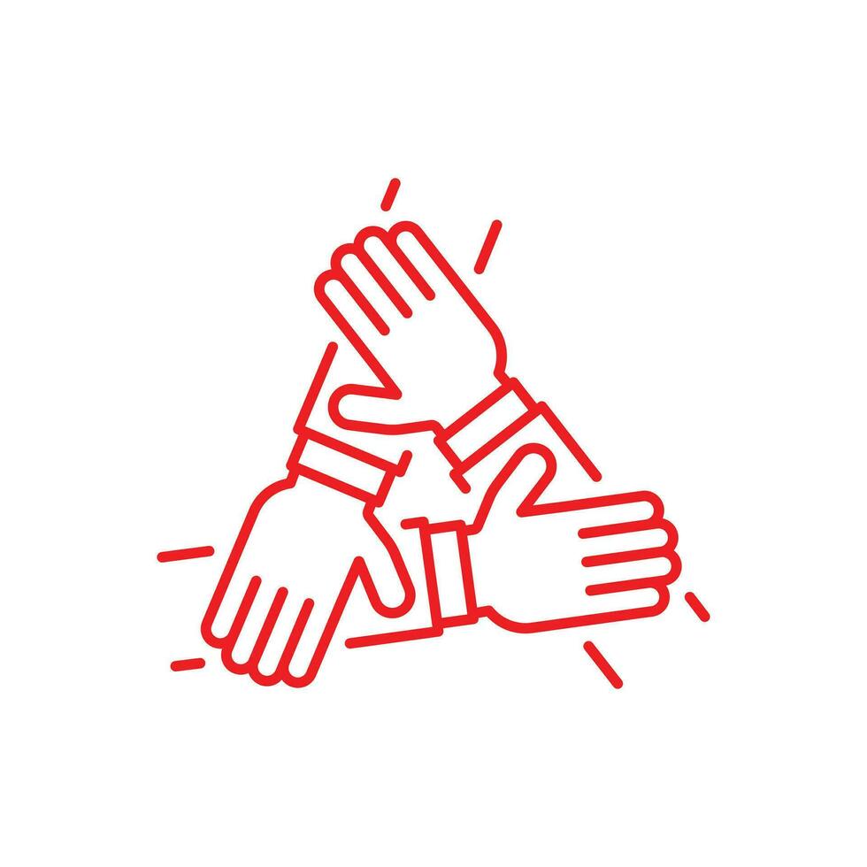 eps10 vettore tre mani supporto ogni altro linea arte icona, concetto di lavoro di squadra simbolo isolato su bianca sfondo