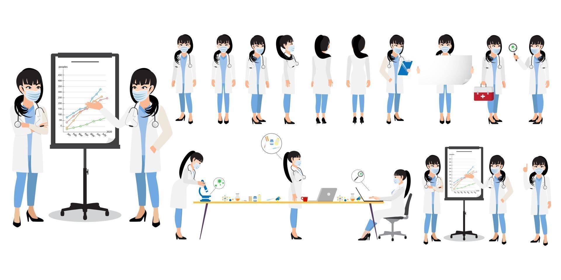 personaggio dei cartoni animati con un medico professionista icona piatta vettore di design