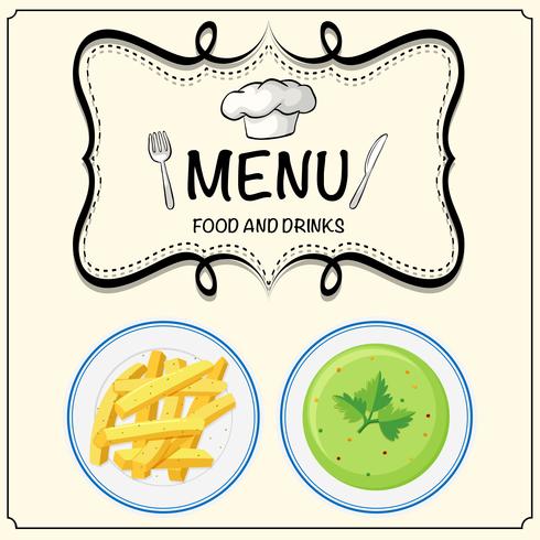 Zuppa e frenchfries sul menu vettore