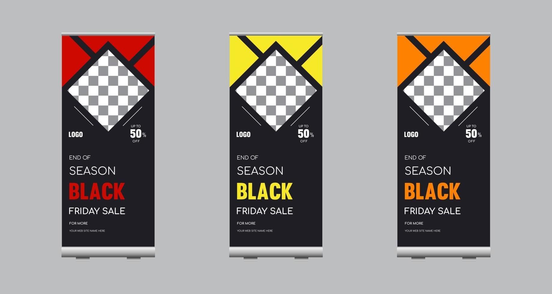 banner roll up del black friday. disegno del modello di banner di vendita vettore