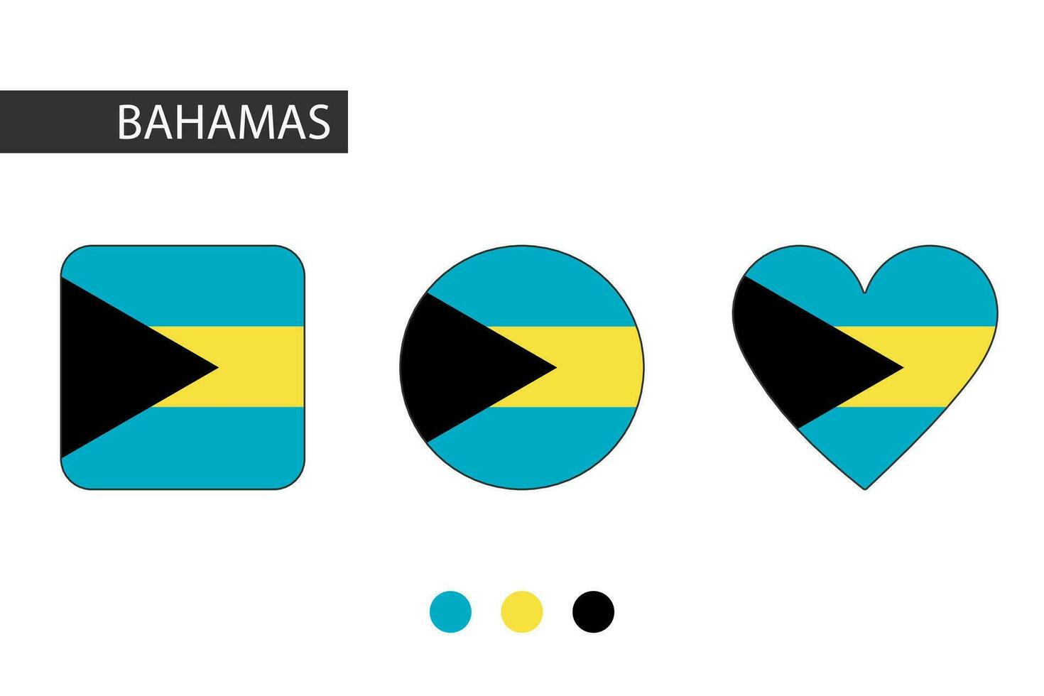 Bahamas 3 forme quadrato, cerchio, cuore con città bandiera. isolato su bianca sfondo. vettore