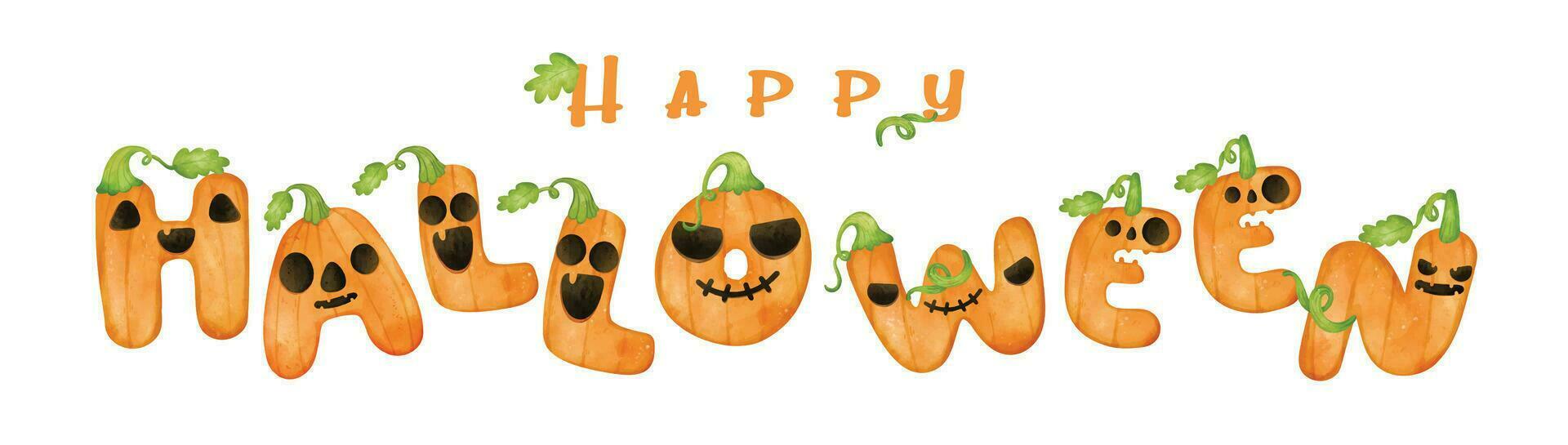 contento Halloween zucca alfabeto lettera, carino spaventoso acquerello personaggi, mano dipinto illustrazione vettore
