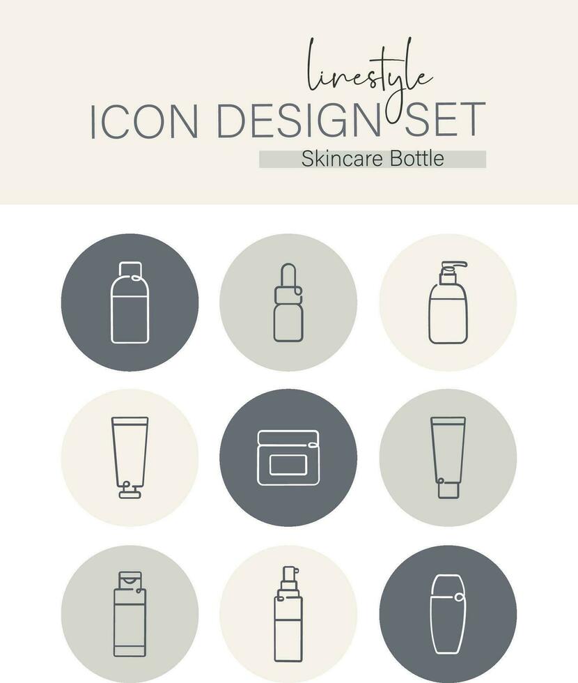 stile di linea icona design impostato cura della pelle bottiglia vettore