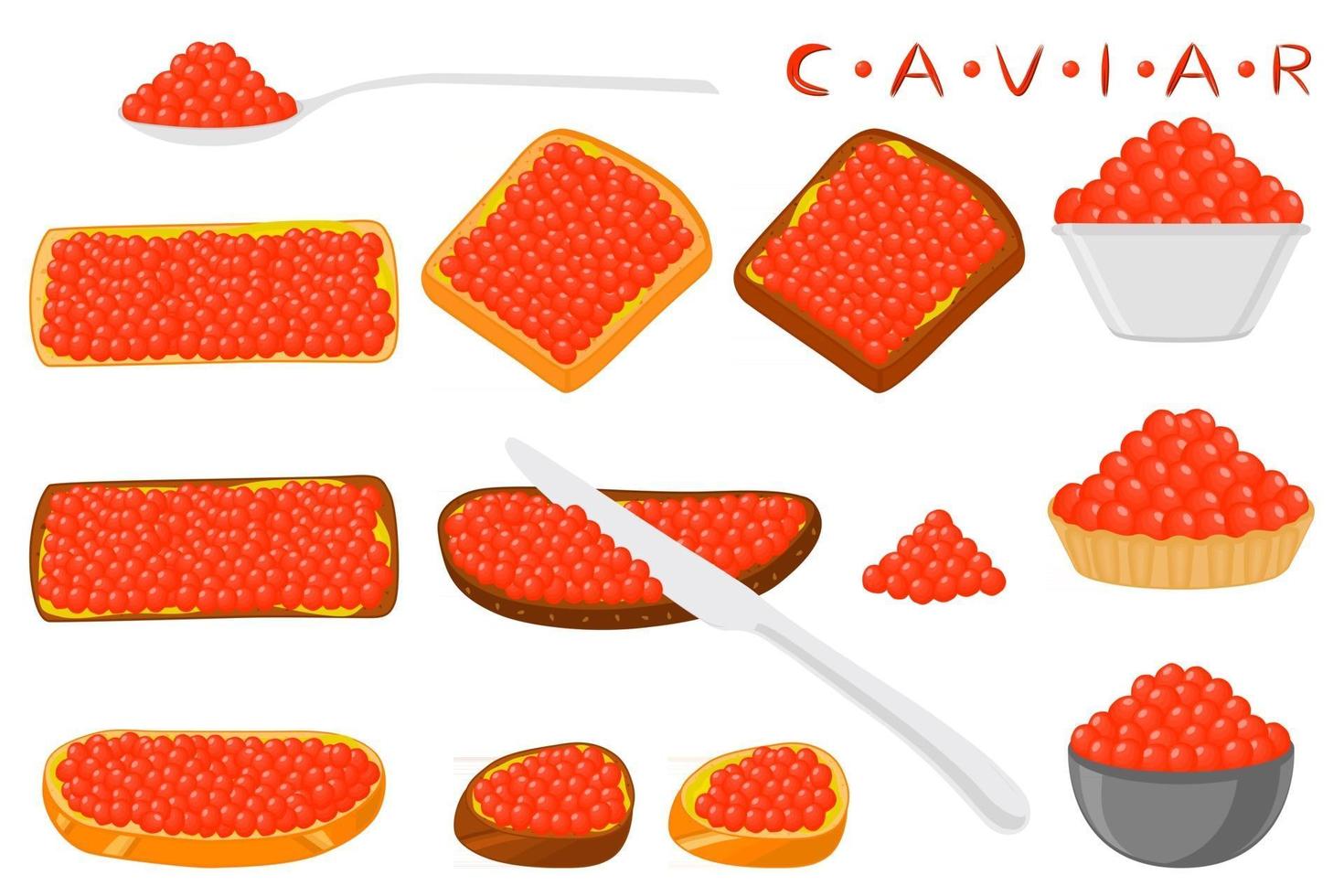 illustrazione sul tema grande set vari tipi di caviale di pesce vettore