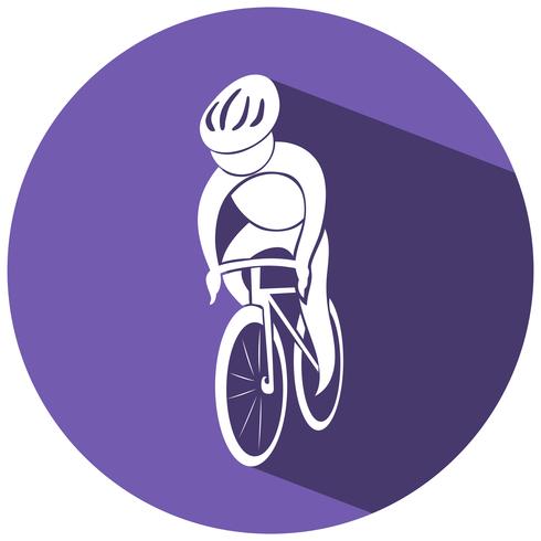 Disegno dell&#39;icona di sport per il ciclismo su etichetta rotonda vettore