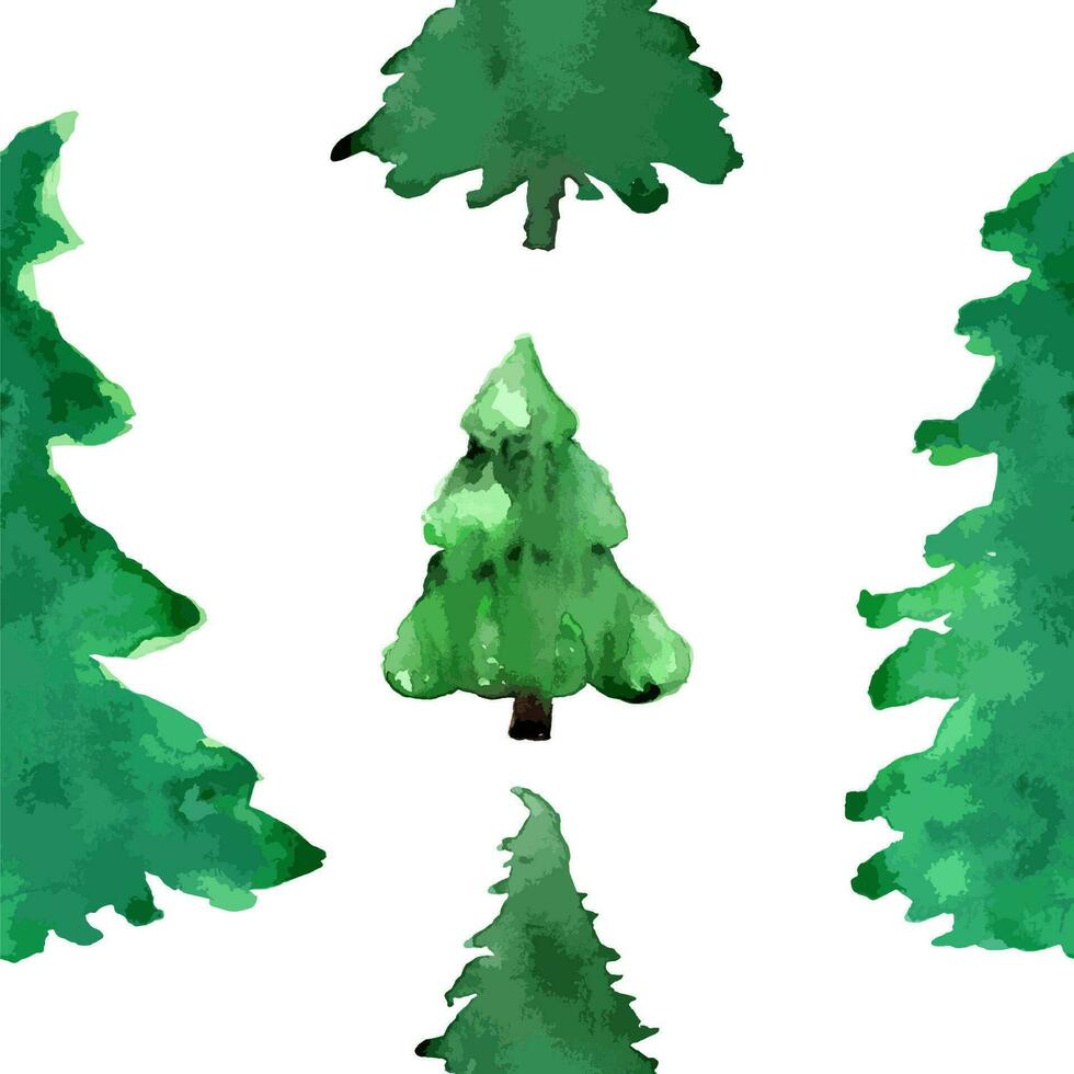 vettore minimalista acquerello mano disegnato senza soluzione di continuità modello con Natale abete albero su bianca sfondo. nuovo anno vacanza decorazione illustrazione.