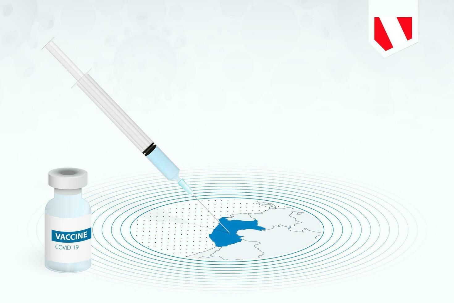 covid-19 vaccinazione nel Perù, coronavirus vaccinazione illustrazione con vaccino bottiglia e siringa iniezione nel carta geografica di Perù. vettore