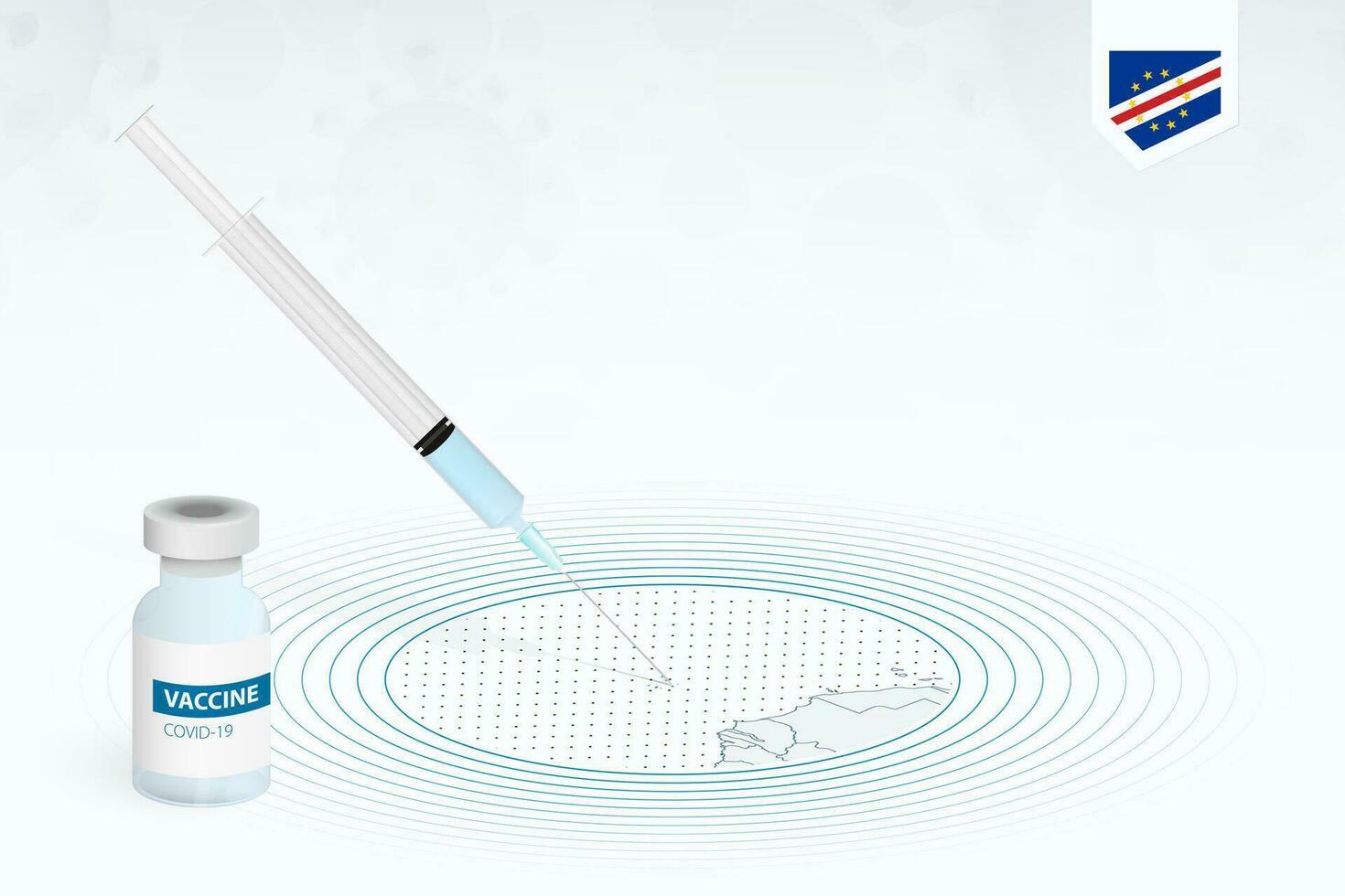 covid-19 vaccinazione nel capo verde, coronavirus vaccinazione illustrazione con vaccino bottiglia e siringa iniezione nel carta geografica di capo verde. vettore