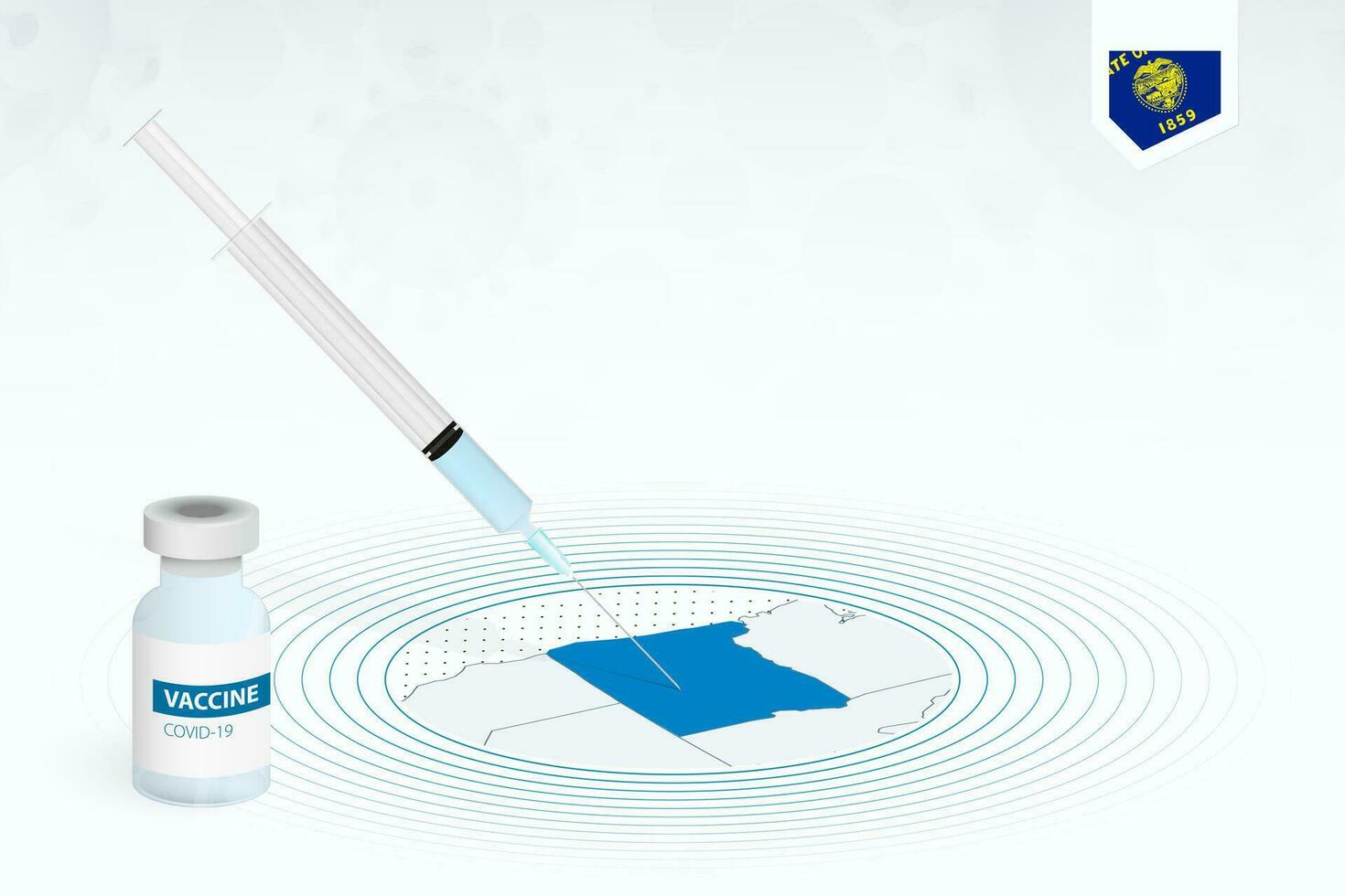 covid-19 vaccinazione nel Oregon, coronavirus vaccinazione illustrazione con vaccino bottiglia e siringa iniezione nel carta geografica di Oregon. vettore