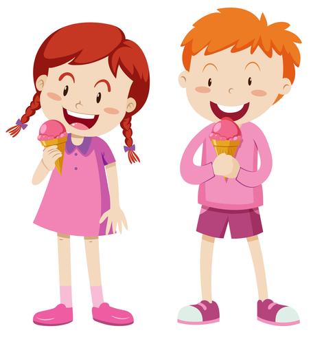 Ragazzo e ragazza in abito rosa con gelato vettore